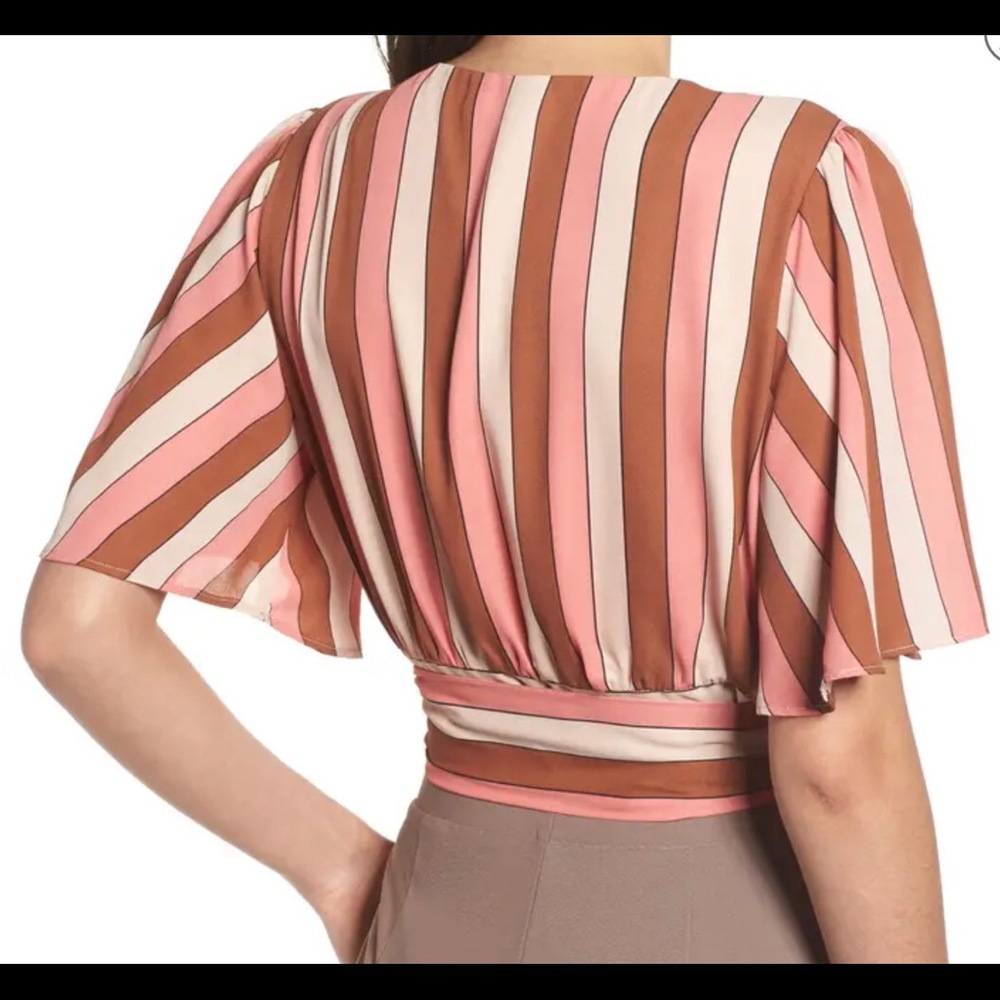 Leith Pink Brown Striped Short Sleeve Cropped Wrap - Picture 7 of 8